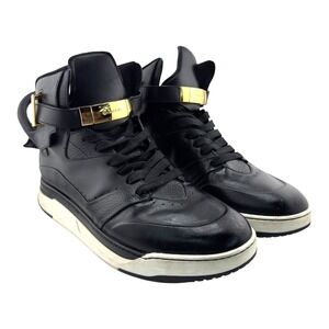 Buscemi Sneakers Mens 11 Leather B Court High Top Gold Lock Luxury Italy Black